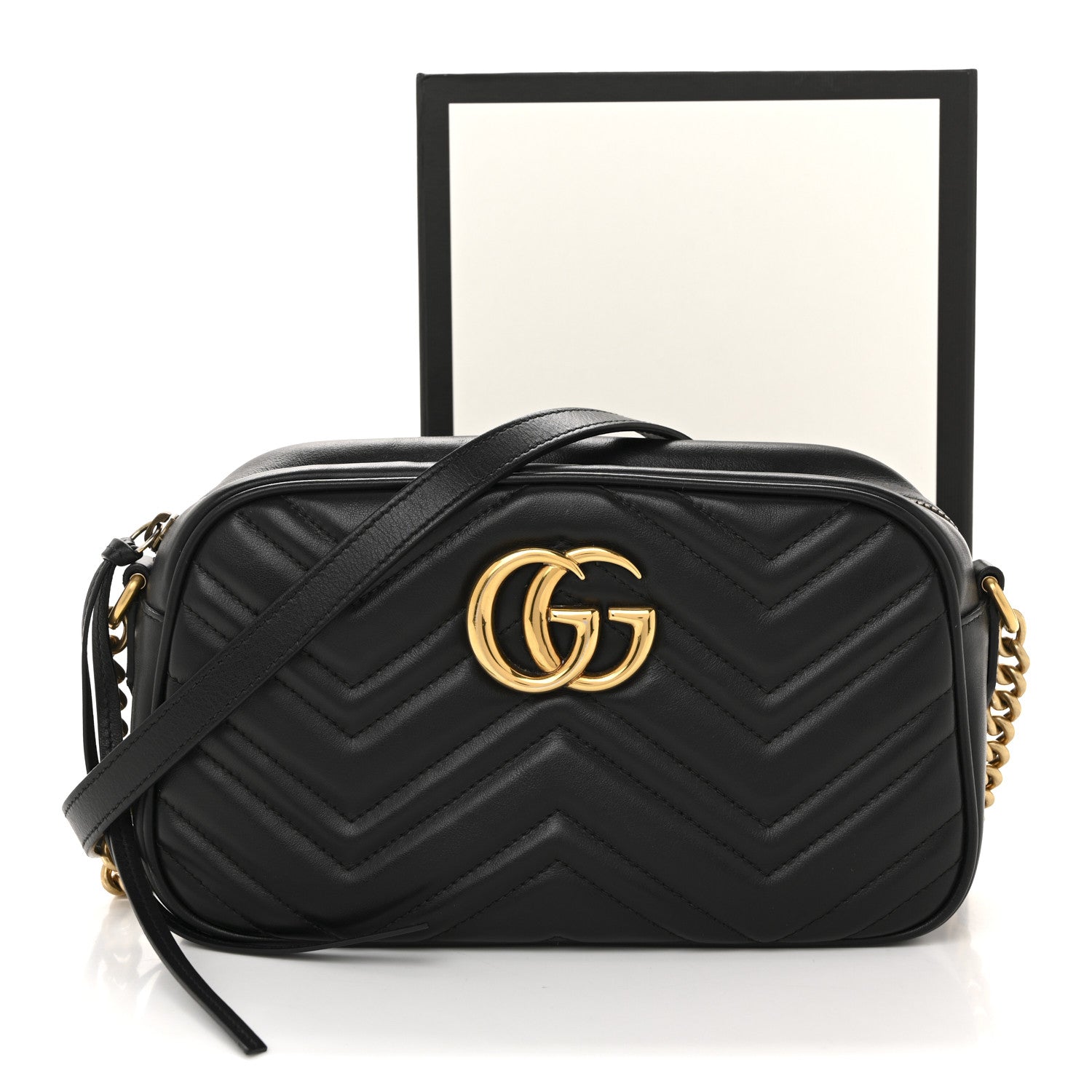 Gucci Calfskin Matelasse Small GG Marmont Chain Shoulder Bag Black 13 of 13