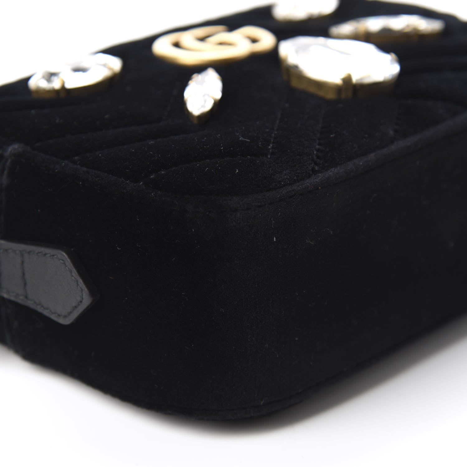 Gucci Velvet Matelasse Marquise Crystals Mini GG Marmont Chain Shoulder Bag Black 6 of 10
