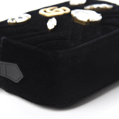 Gucci Velvet Matelasse Marquise Crystals Mini GG Marmont Chain Shoulder Bag Black 6 of 10