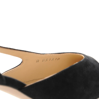 Chanel Kid Suede Metallic Lambskin Cap Toe CC Slingback Pumps 36 Black Silver 8 of 9