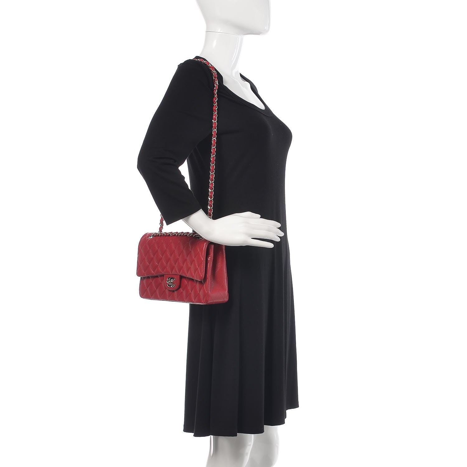 Chanel Caviar Quilted Medium Double Flap Dark Red 2 of 12