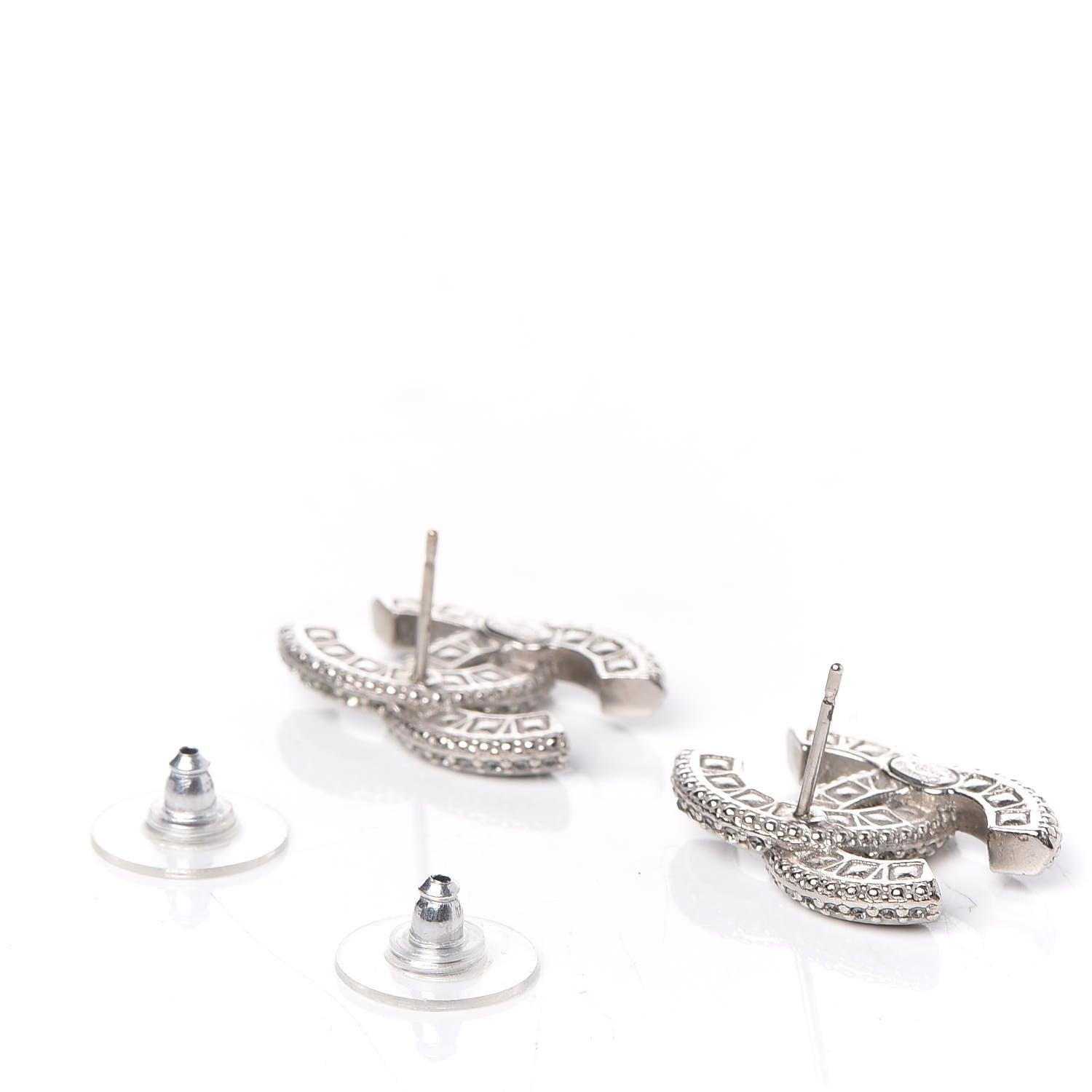 Chanel Baguette Crystal CC Earrings Silver Black 3 of 5