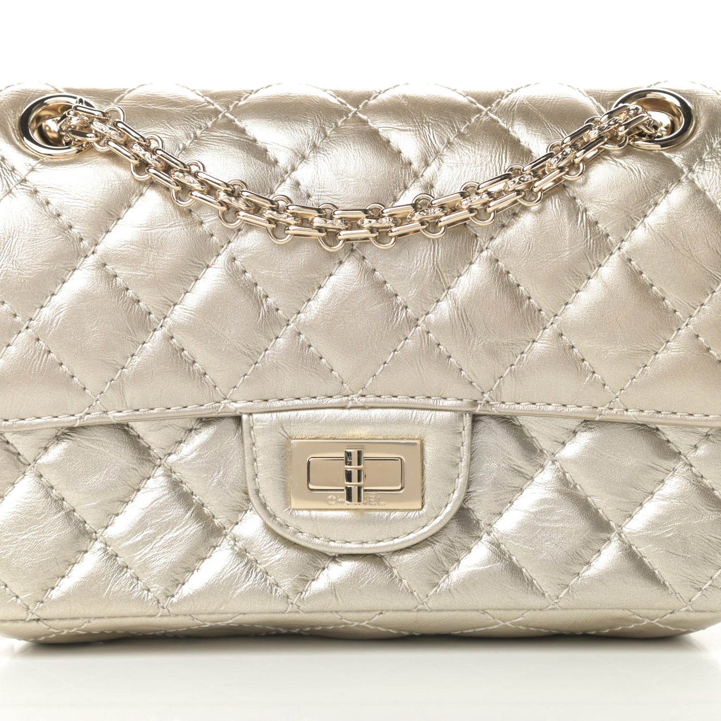 Metallic Aged Calfskin Quilted 2.55 Reissue Mini Flap Light Gold