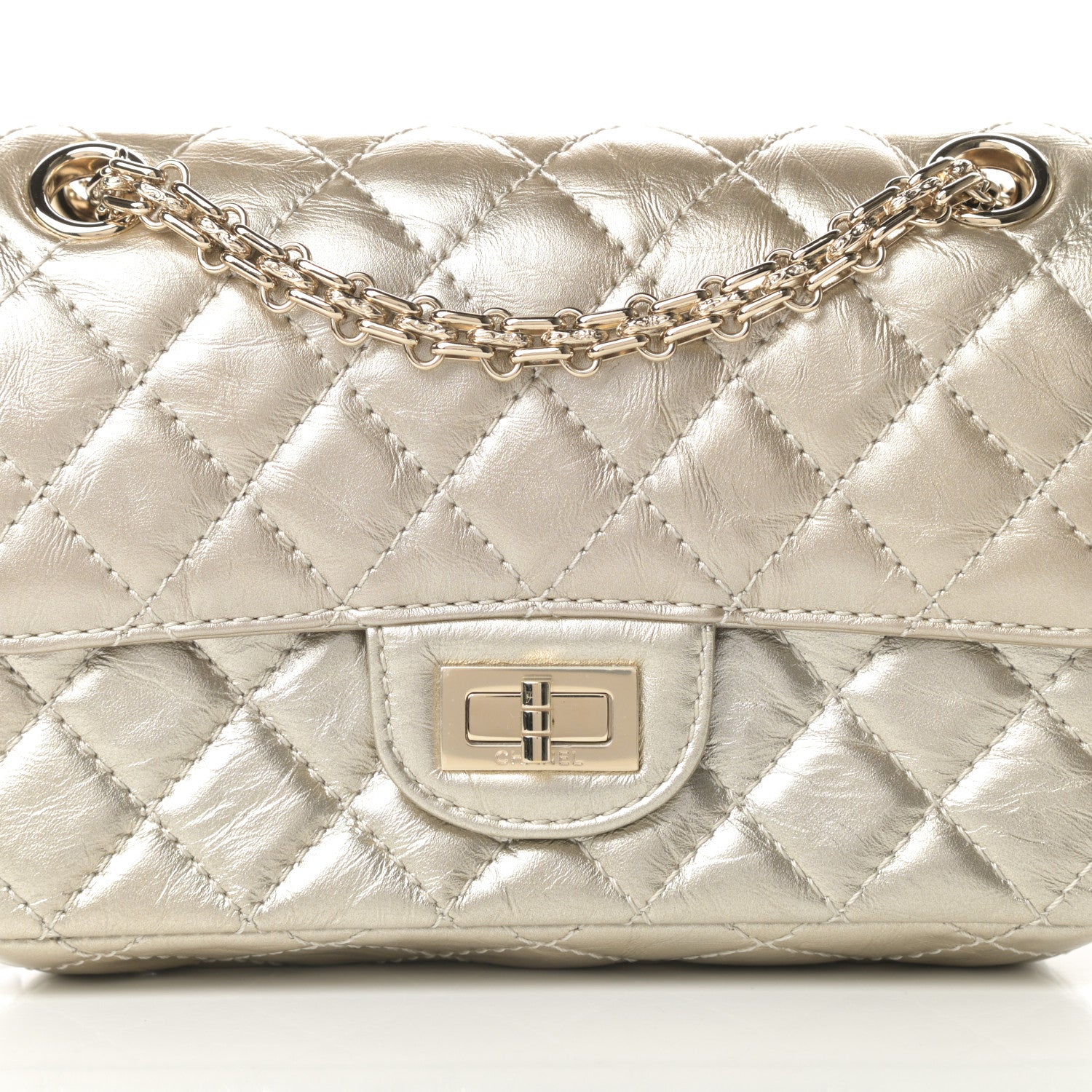 Chanel Metallic Aged Calfskin Quilted 2.55 Reissue Mini Flap Light Gold 8 of 12