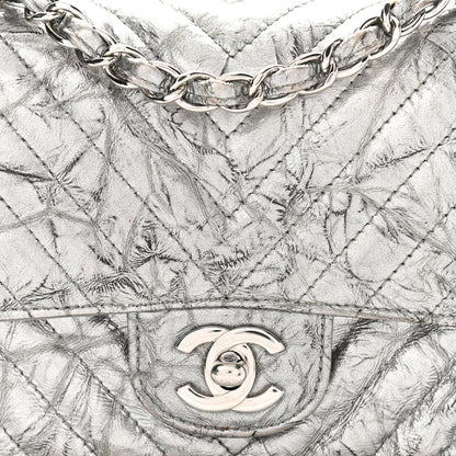 Chanel Metallic Patent Crumpled Calfskin Chevron Quilted Mini Square Flap Silver 8 of 16