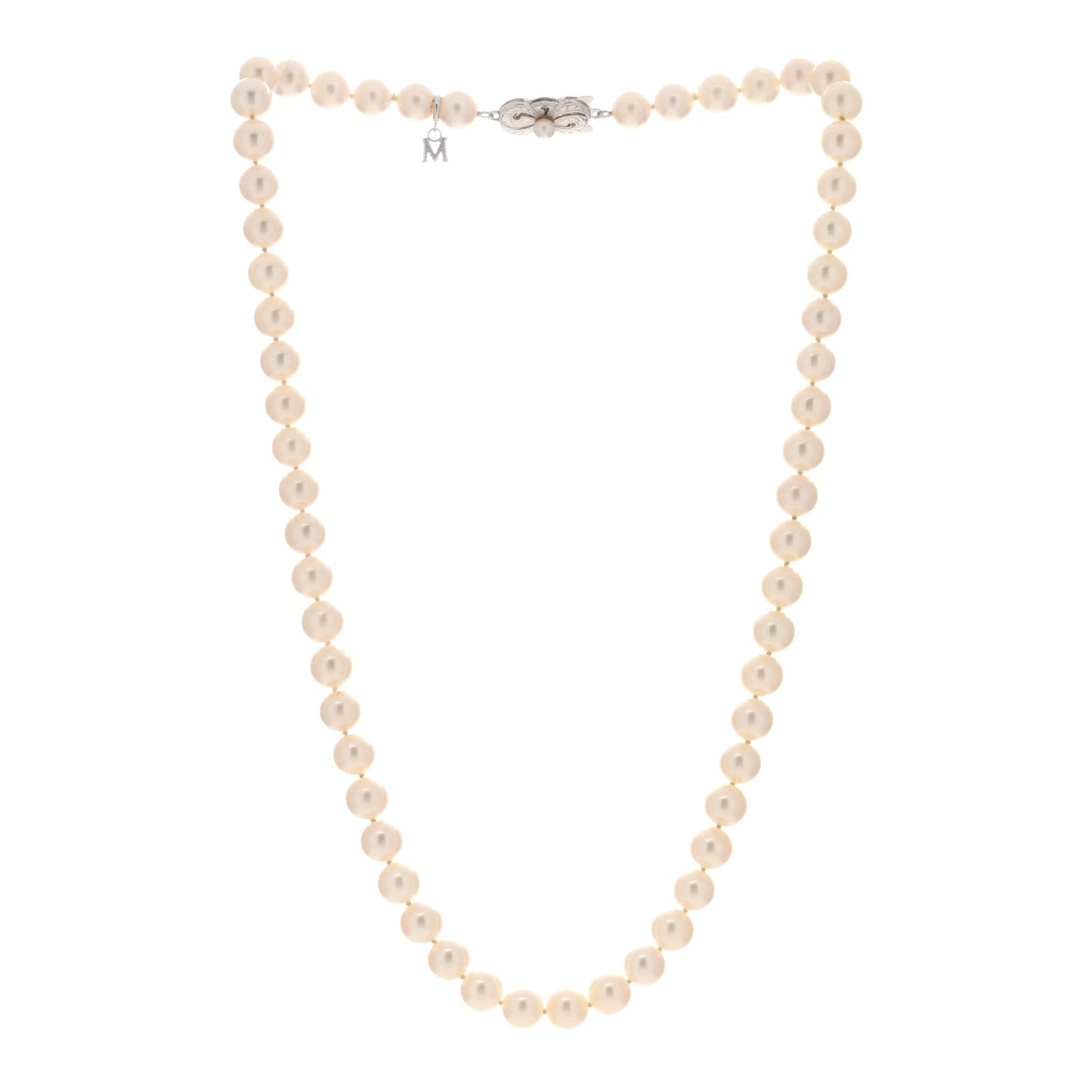 18K White Gold Akoya Pearl 7-7.5mm Strand Necklace 18.5"