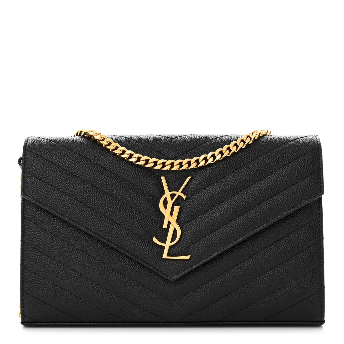 Grain De Poudre Matelasse Chevron Monogram Chain Wallet Black