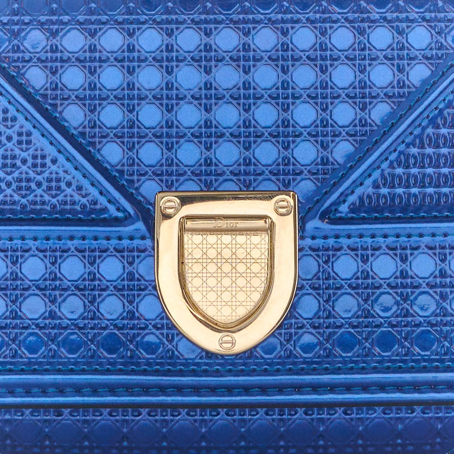 Christian Dior Metallic Patent Micro-Cannage Diorama Croisiere Chain Wallet Blue 8 of 10