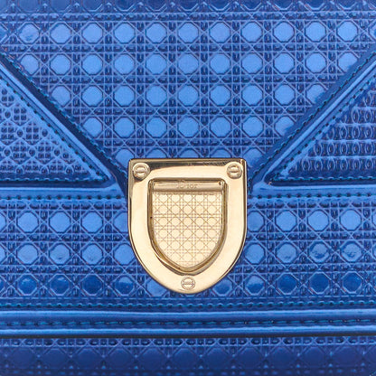 Christian Dior Metallic Patent Micro-Cannage Diorama Croisiere Chain Wallet Blue 8 of 10