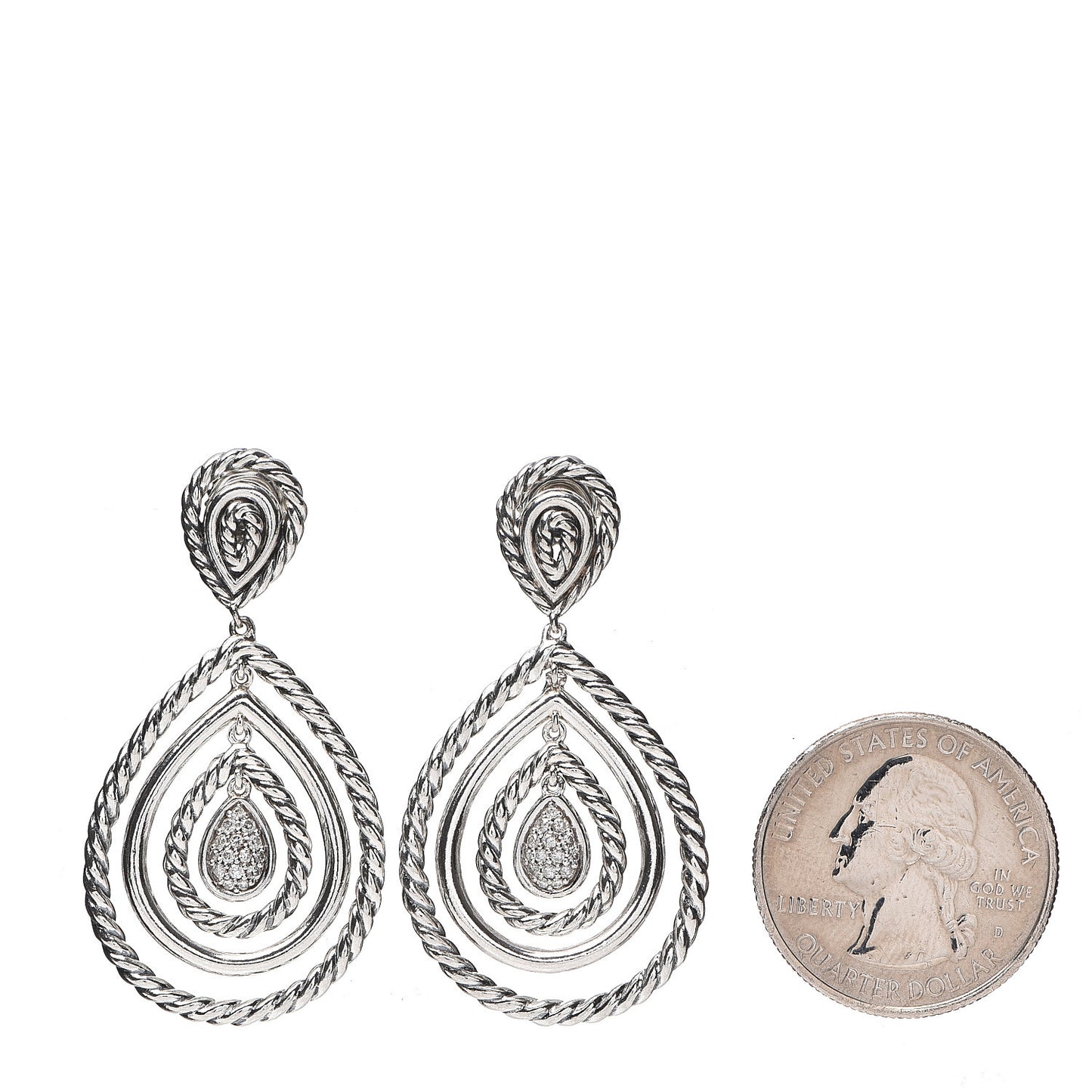 Sterling Silver Diamond Cable Classic Teardrop Earrings