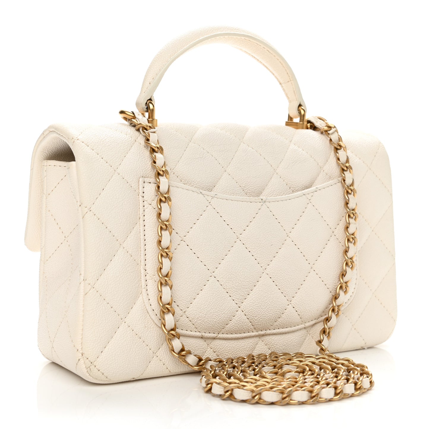 Caviar Quilted Mini Top Handle Rectangular Flap White