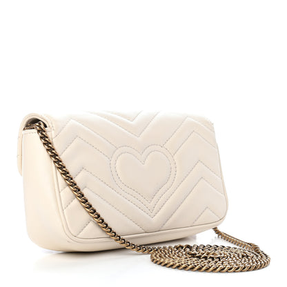 Gucci Calfskin Matelasse Super Mini GG Marmont Shoulder Bag White 3 of 9