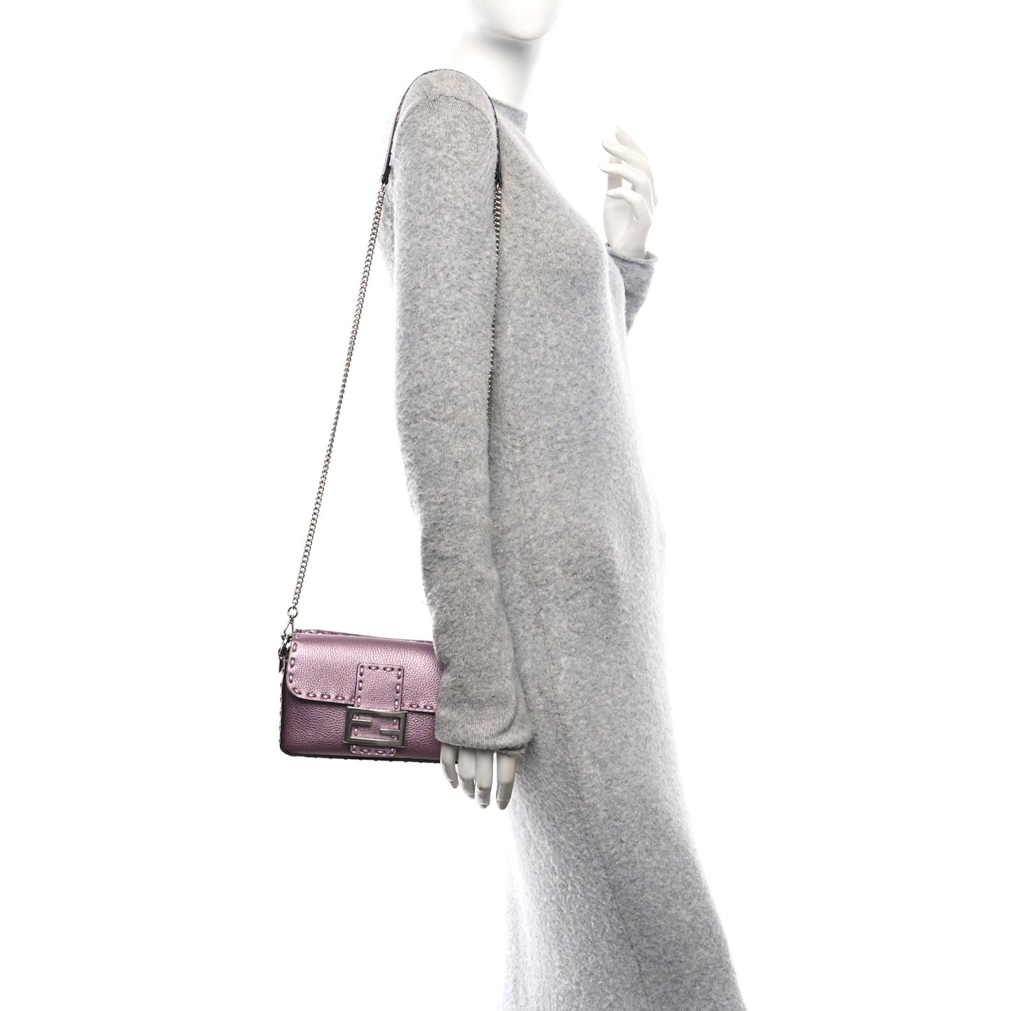 Metallic Cuoio Roma Sellerissima Nappa Sintetica Tape Stitch Mini Baguette Rosa Placca Argento