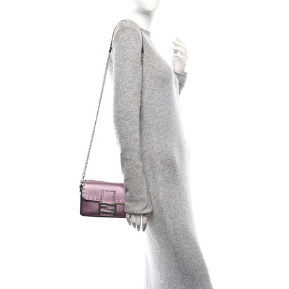 Fendi Metallic Cuoio Roma Sellerissima Nappa Sintetica Tape Stitch Mini Baguette Rosa Placca Argento 2 of 9