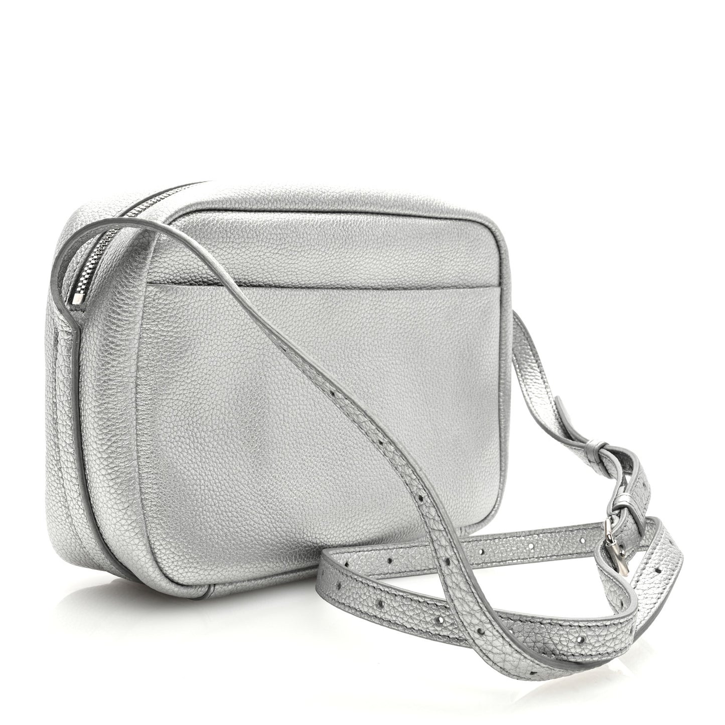 Metallic Grained Calfskin Logo M Everyday Camera Bag Silver