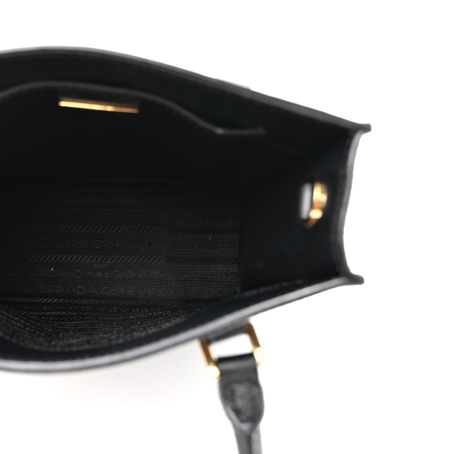 Saffiano Lux Triangle Logo Embossed Small Double Handle Crossbody Tote Black
