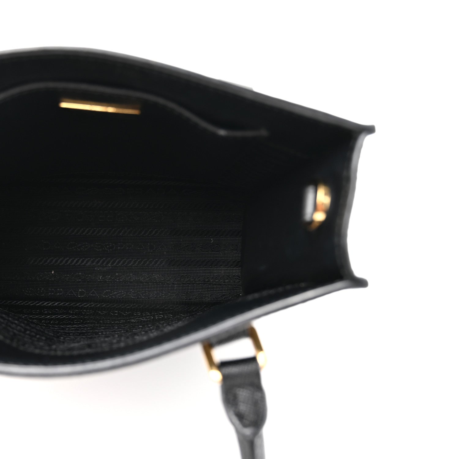 Prada Saffiano Lux Triangle Logo Embossed Small Double Handle Crossbody Tote Black 5 of 11