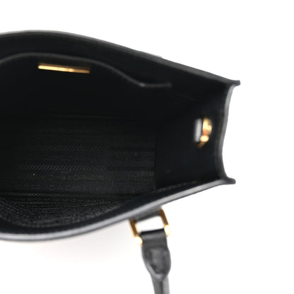 Prada Saffiano Lux Triangle Logo Embossed Small Double Handle Crossbody Tote Black 5 of 11