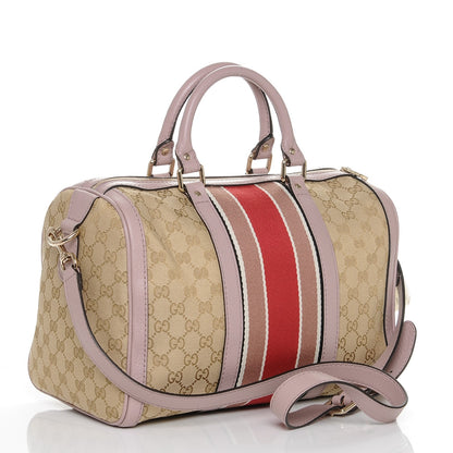 Gucci Monogram Selleria Calfskin Vintage Web Medium Boston New Sand Lilas 3 of 7