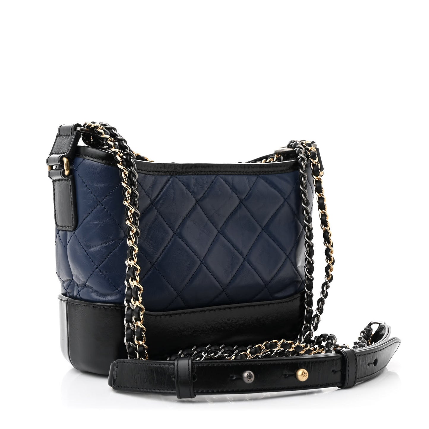Aged Calfskin Quilted Small Gabrielle Hobo Navy Black