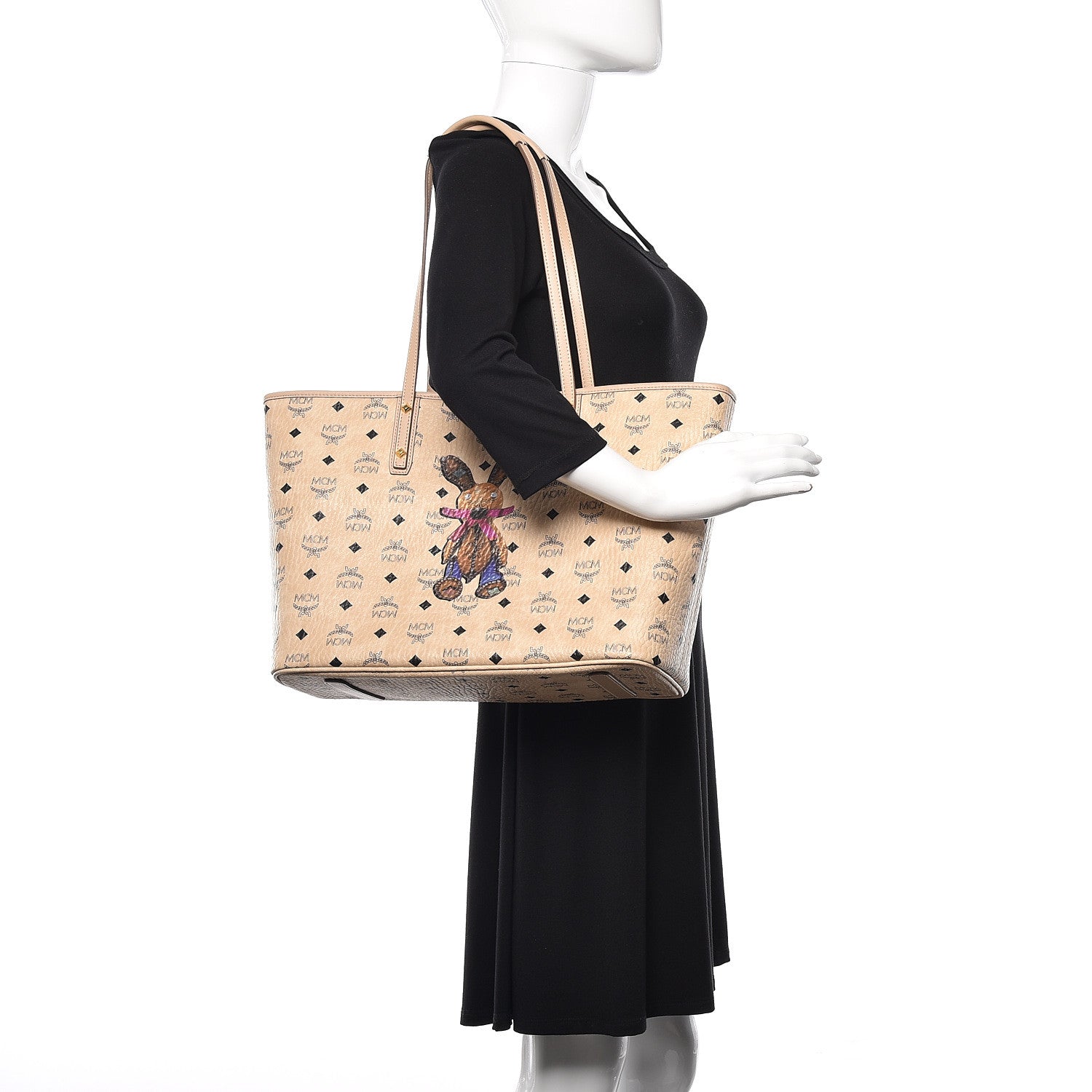 MCM Visetos Medium Rabbit Top Zip Shopper Tote Beige 2 of 11