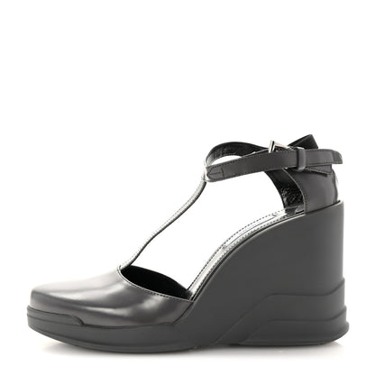Prada Spazzolato Mary Jane T Strap Wedge Pumps 40 Mercurio 1 of 8
