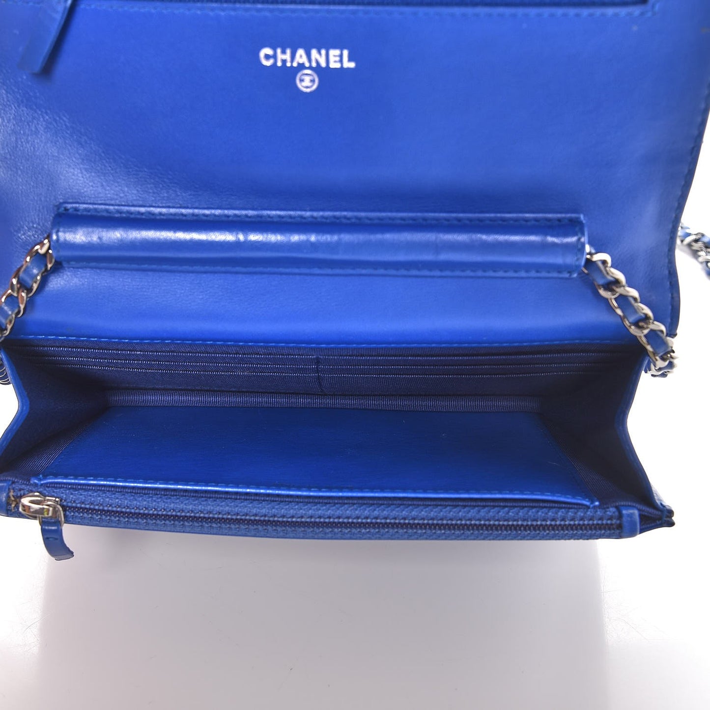 Patent Quilted Wallet On Chain WOC Blue