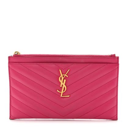 Saint Laurent Grain De Poudre Chevron Monogram Bill Pouch Fresh Fuxia 1 of 13