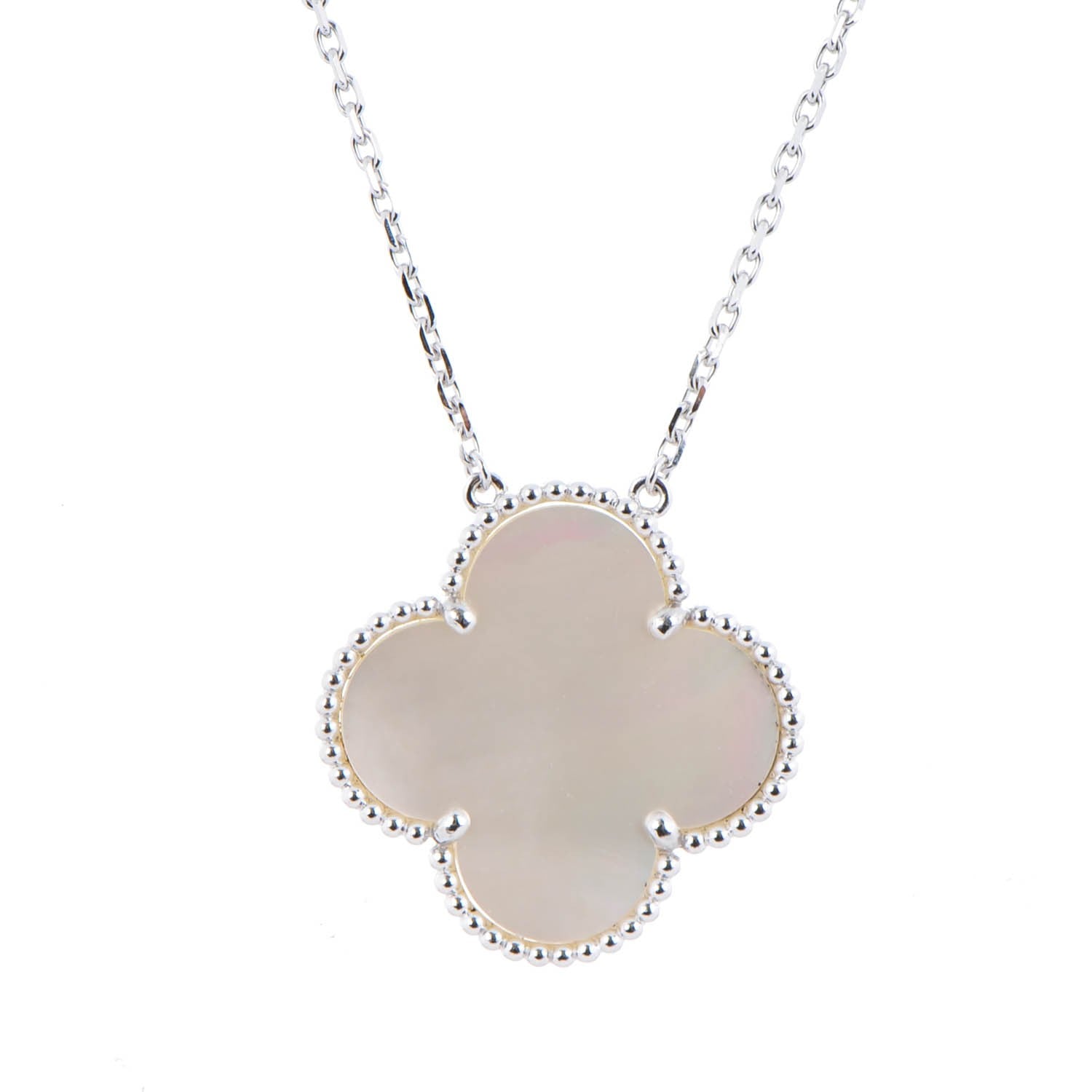 Van Cleef & Arpels 18K White Gold Mother of Pearl Magic Alhambra Pendant Necklace 3 of 7