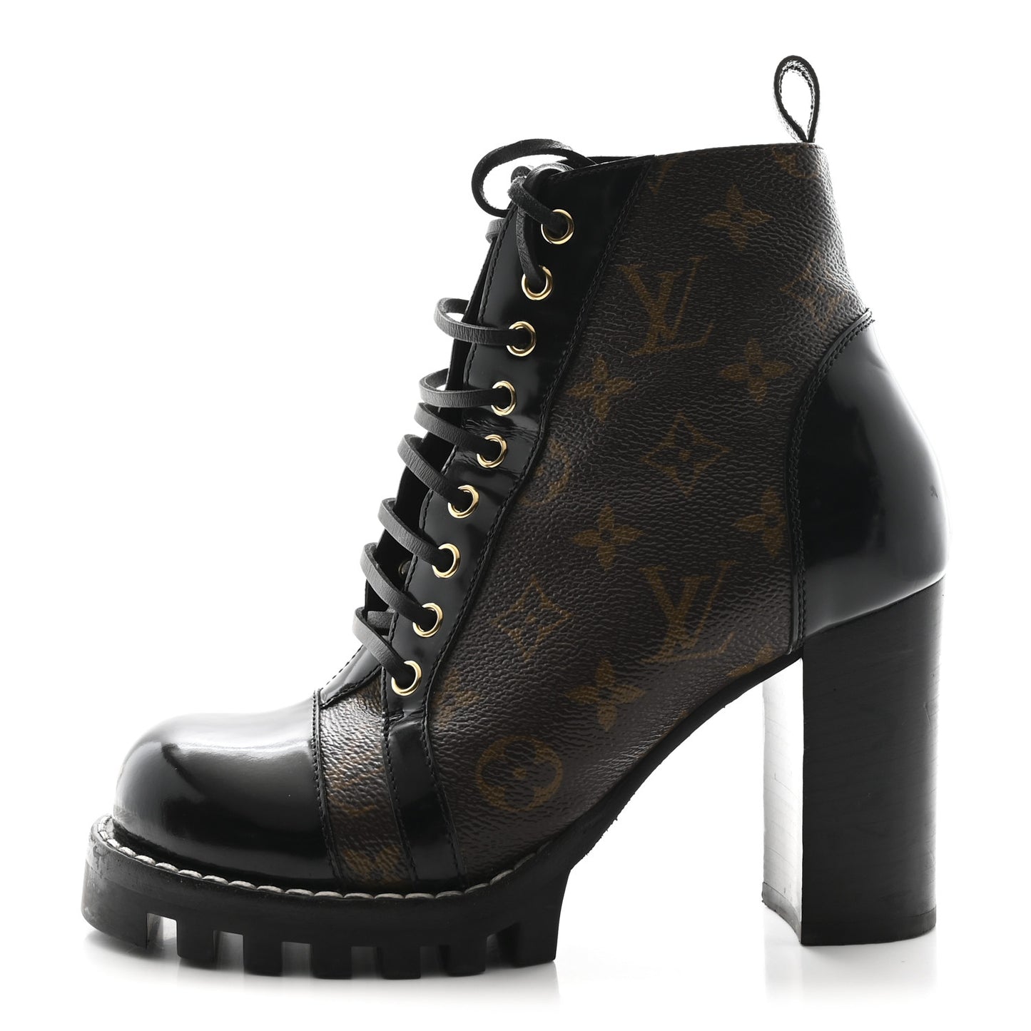 Patent Calfskin Monogram Star Trail Ankle Boots 37.5 Black