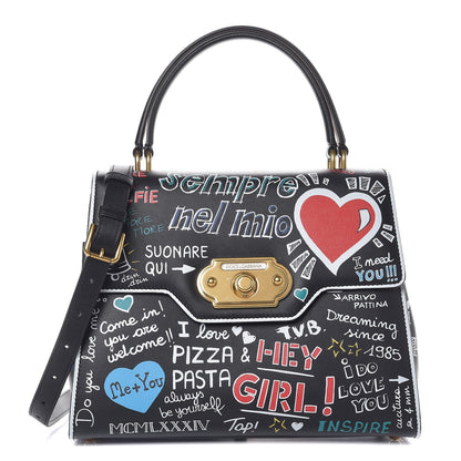 Dolce & Gabbana Calfskin Welcome Graffiti Printed Satchel Black 1 of 8