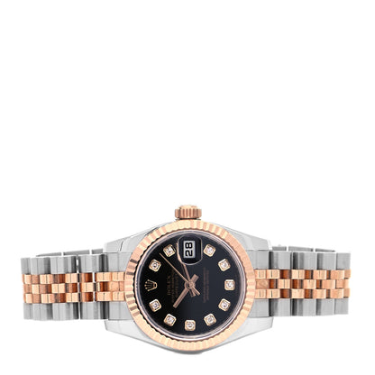 Rolex Stainless Steel 18K Everose Gold Diamond 26mm Oyster Perpetual Datejust Watch Black 179171 2 of 5