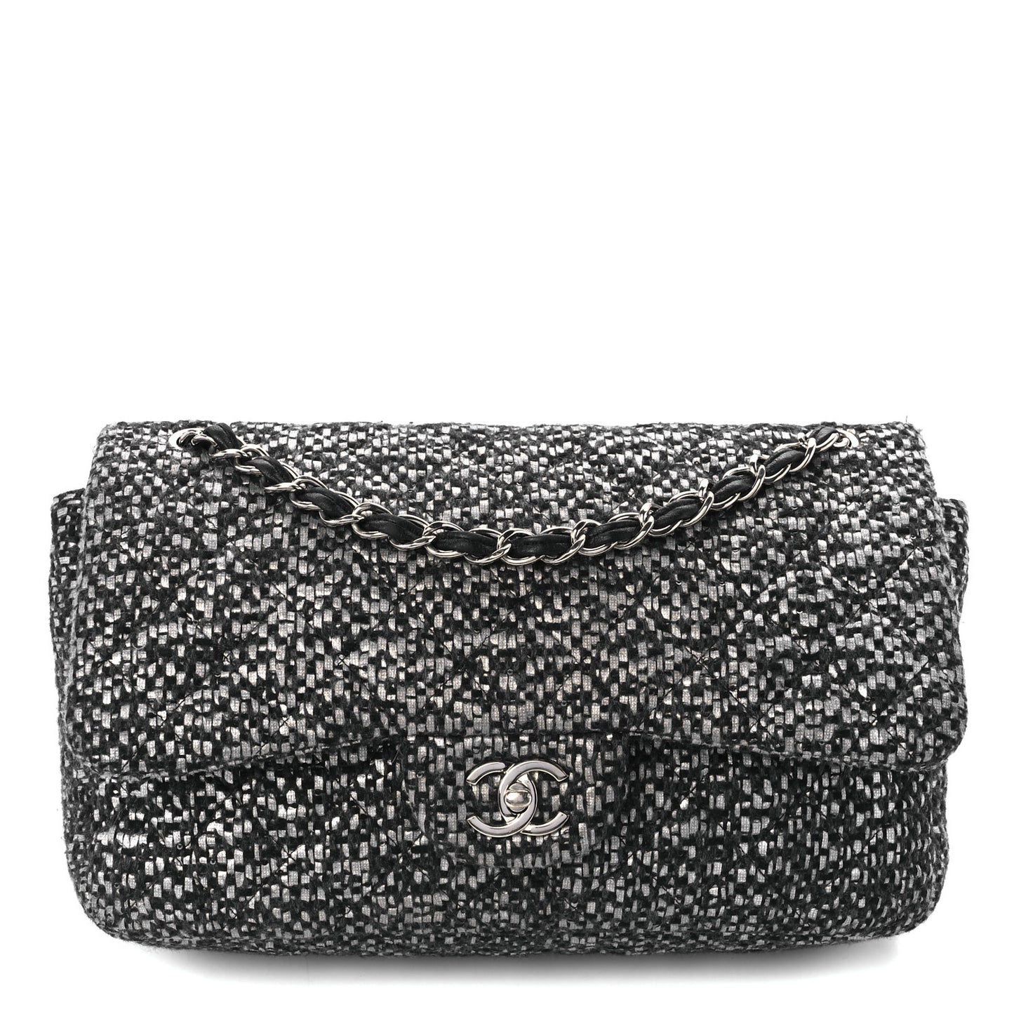 Sequin Tweed Jumbo Double Flap Black Grey