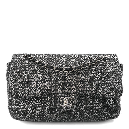 Chanel Sequin Tweed Jumbo Double Flap Black Grey 1 of 12