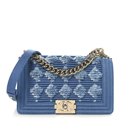 Chanel Denim Pleated Medium Boy Flap Light Blue 1 of 10