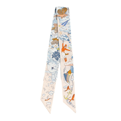 Hermes Silk Sur Mon Nuage Twilly Creme Bleu Ciel Orange 2 of 4