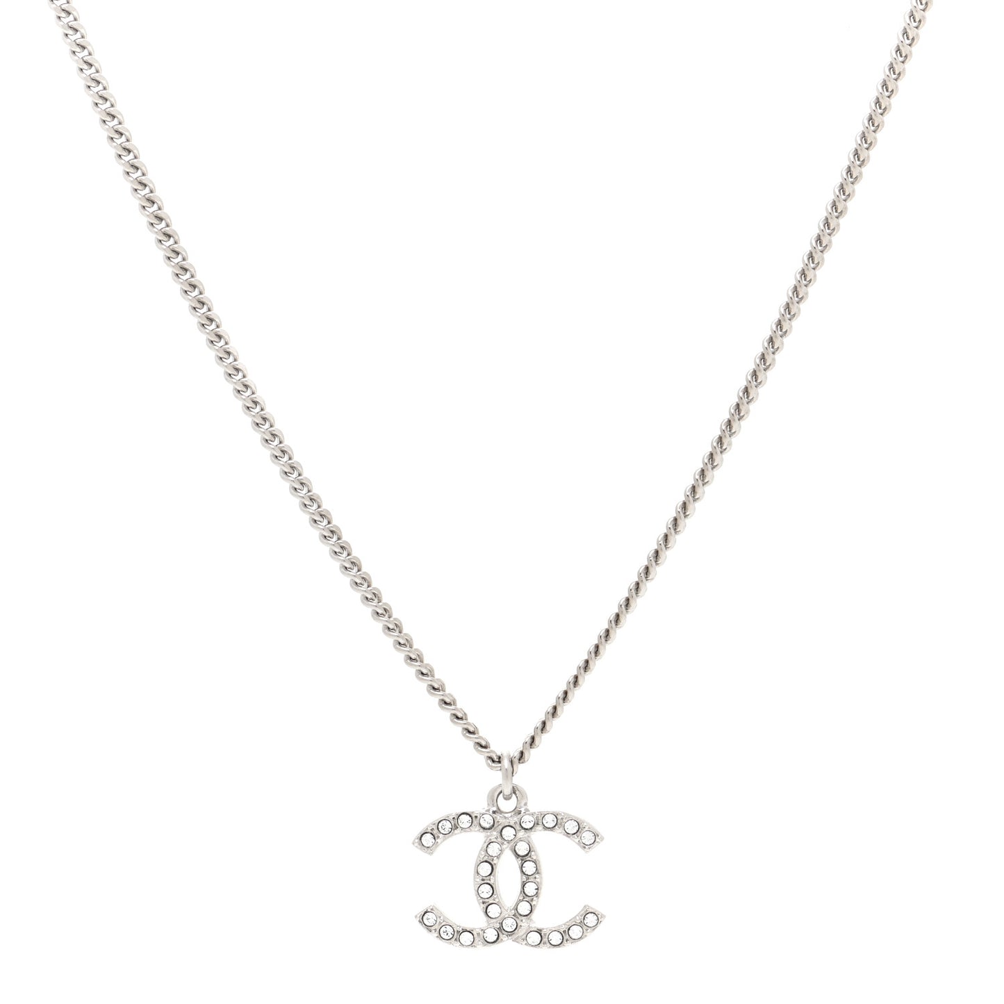 Pearl Crystal CC Pendant Necklace Silver