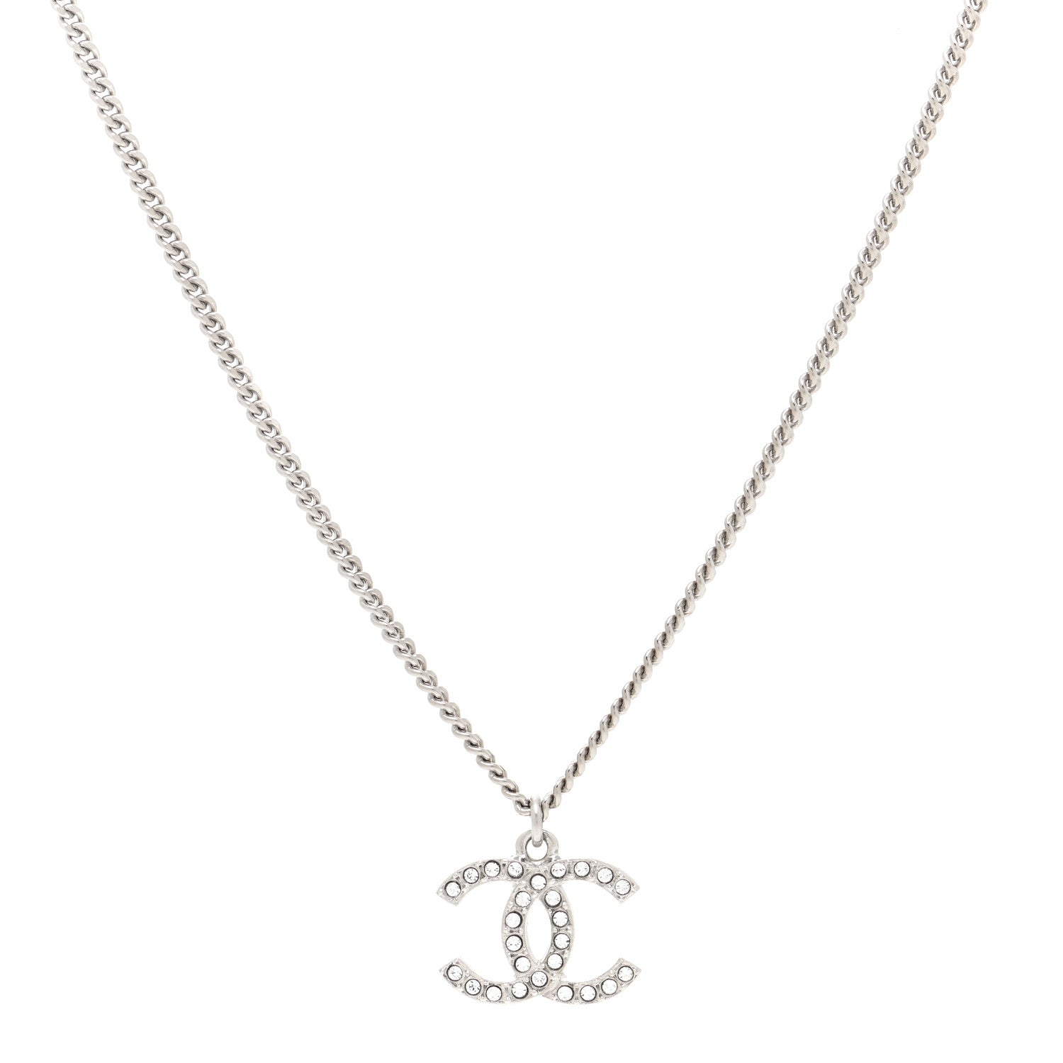 Chanel Pearl Crystal CC Pendant Necklace Silver 1 of 4