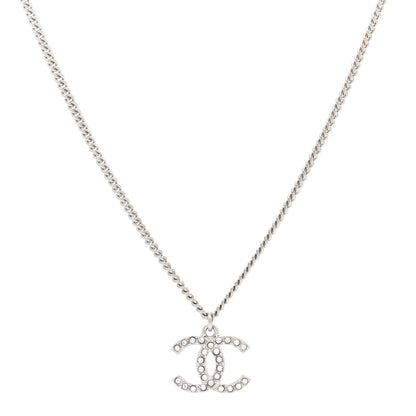 Chanel Pearl Crystal CC Pendant Necklace Silver 1 of 4