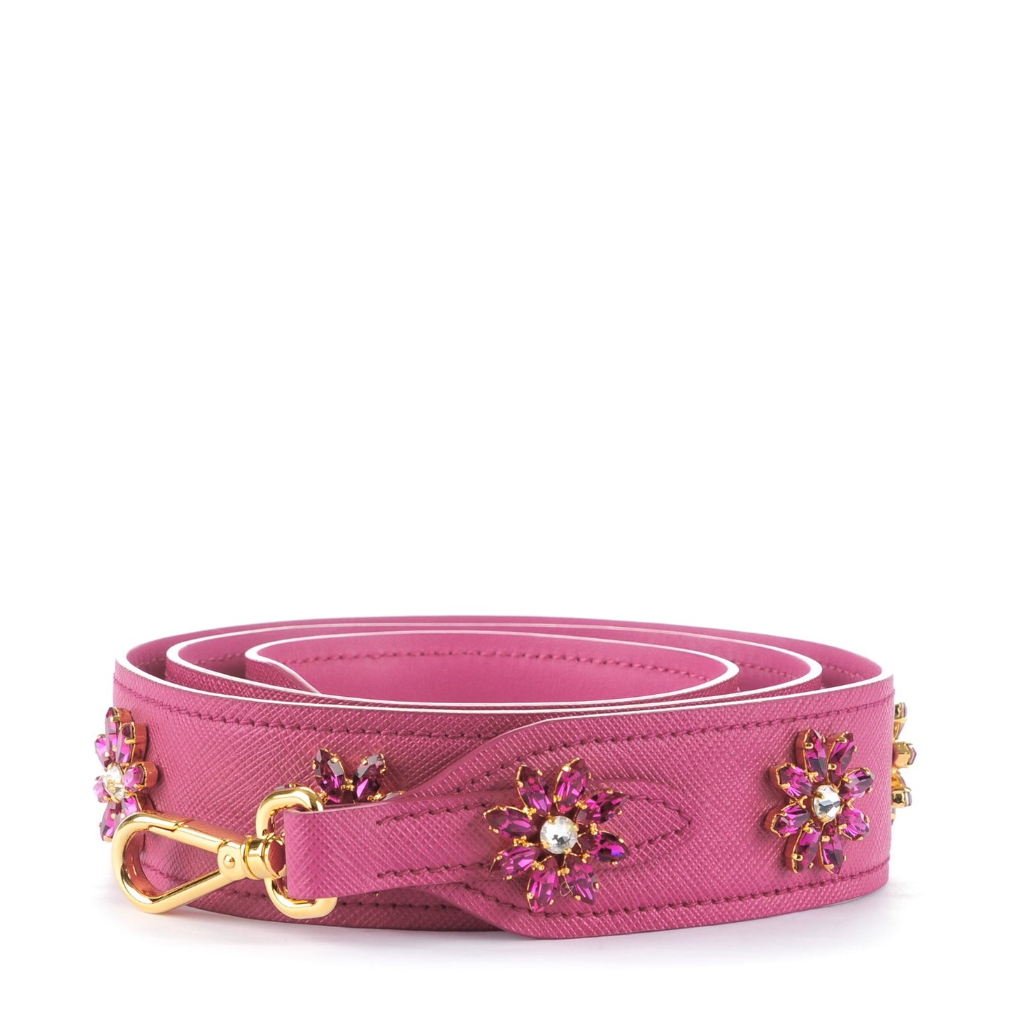 Saffiano Crystal Flower Shoulder Strap Fuchsia