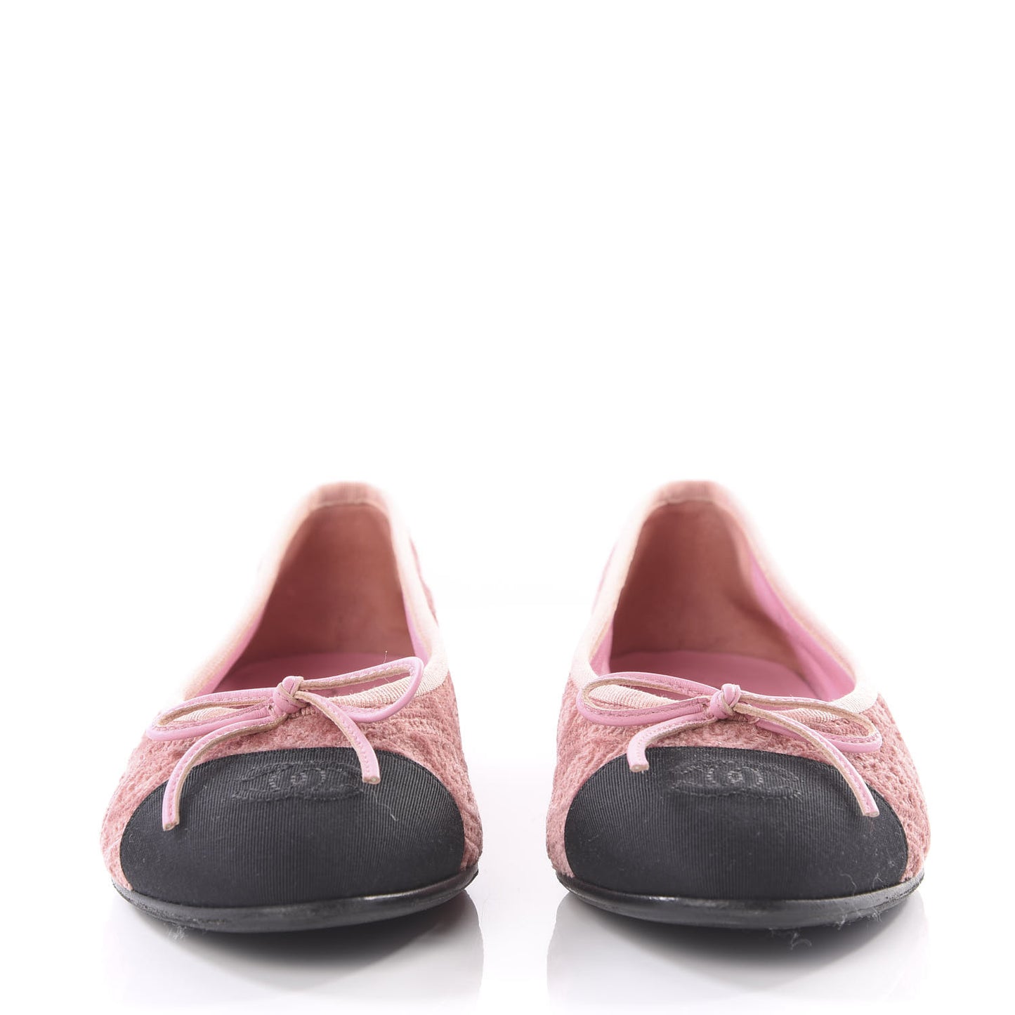 Velvet Grosgrain Cap Toe Ballerina Flats 37 Pink Black