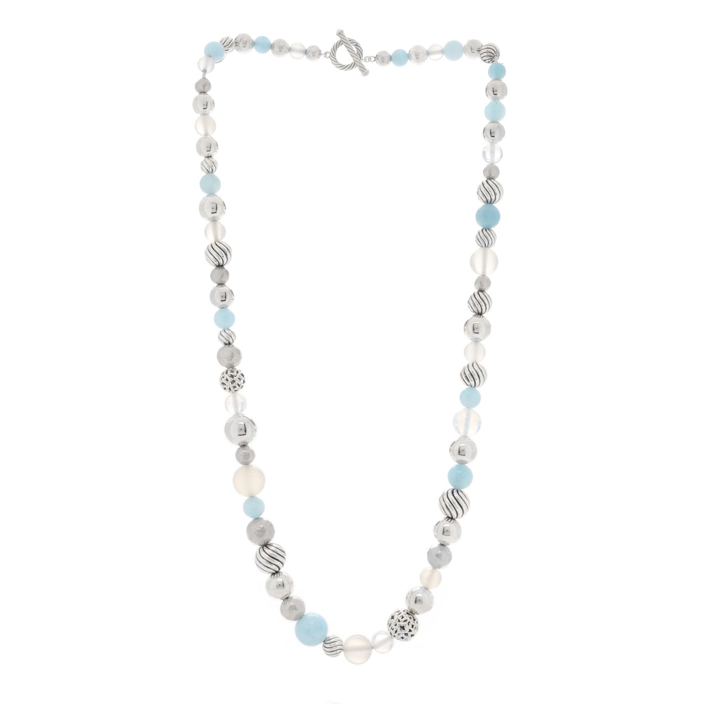 Sterling Silver Aquamarine Chalcedony Quartz Elements Long Toggle Necklace
