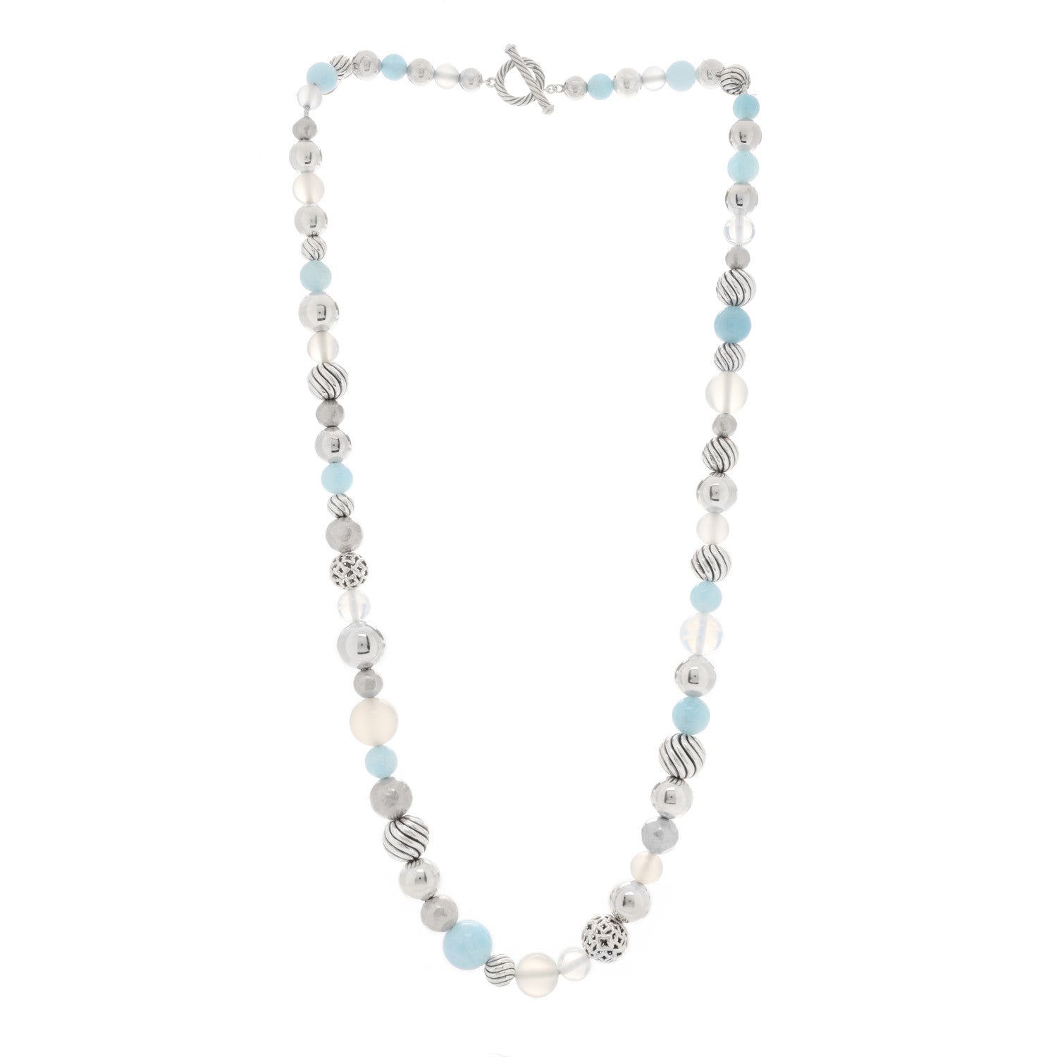 David Yurman Sterling Silver Aquamarine Chalcedony Quartz Elements Long Toggle Necklace 2 of 3