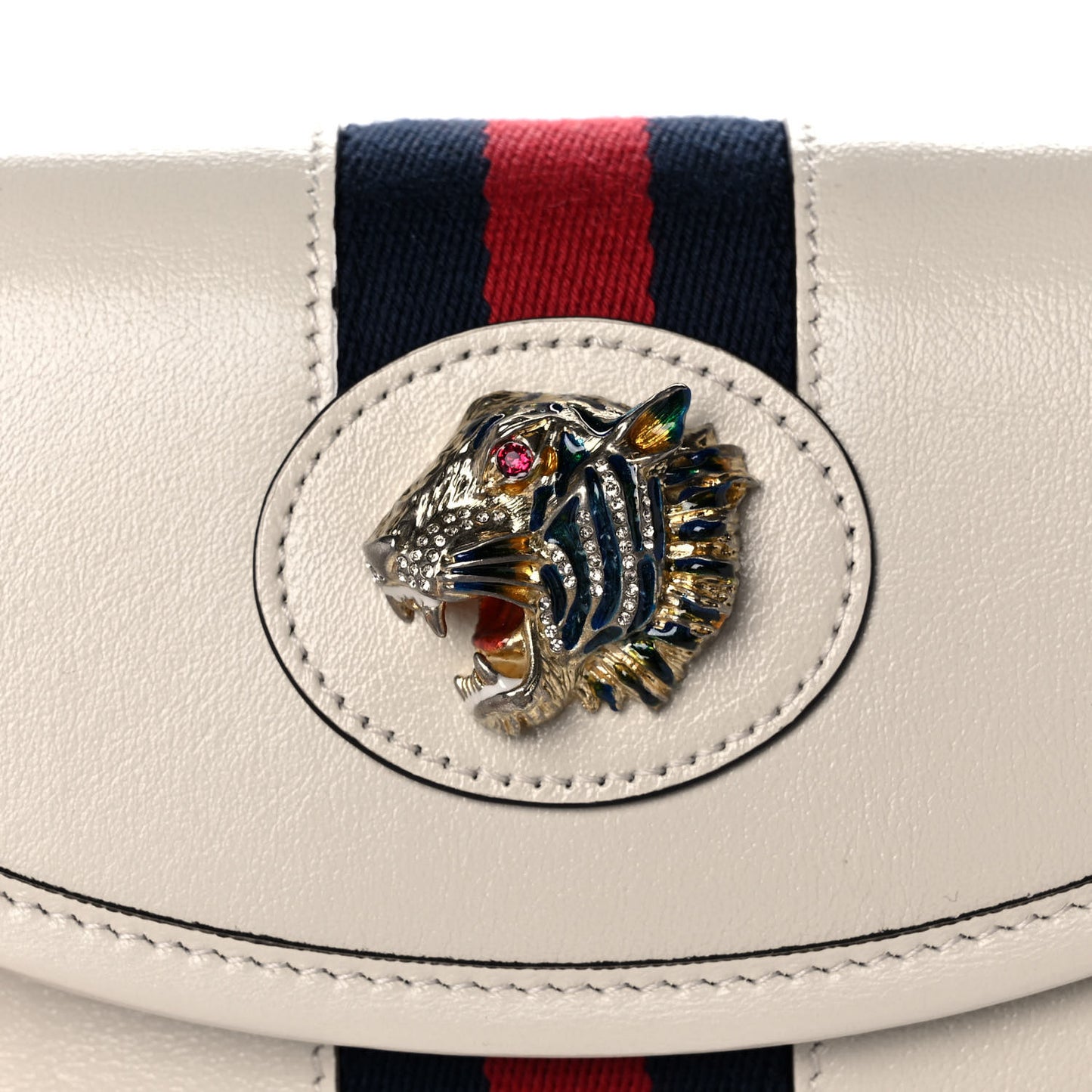 Textured Calfskin Web Mini Rajah Slim Flap Shoulder Bag Mystic White