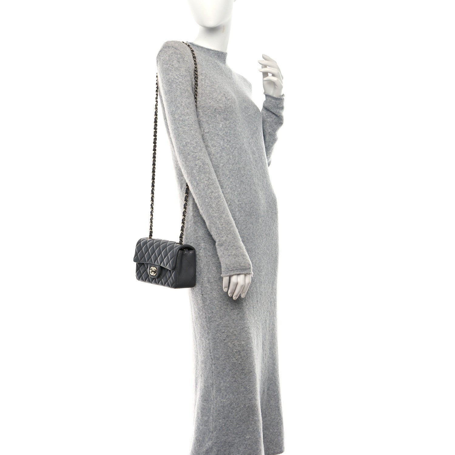Chanel Lambskin Quilted Mini Rectangular Flap Dark Grey 2 of 10