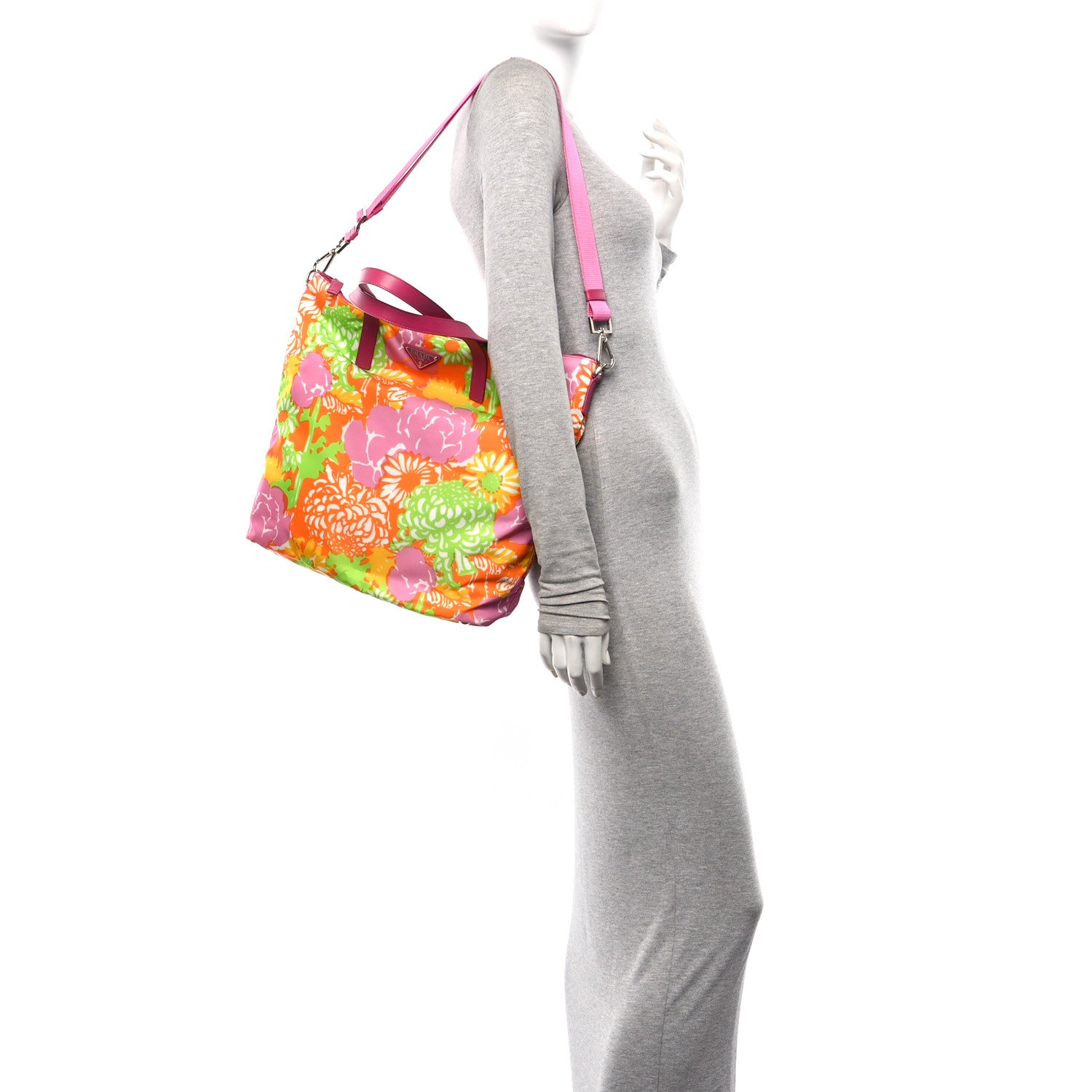 Prada Tessuto Nylon Floral Print Tote Pink Multicolor 3 of 10