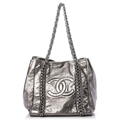 Chanel Metallic Cracked Calfskin Modern Chain Tote Dark Silver 1 of 10