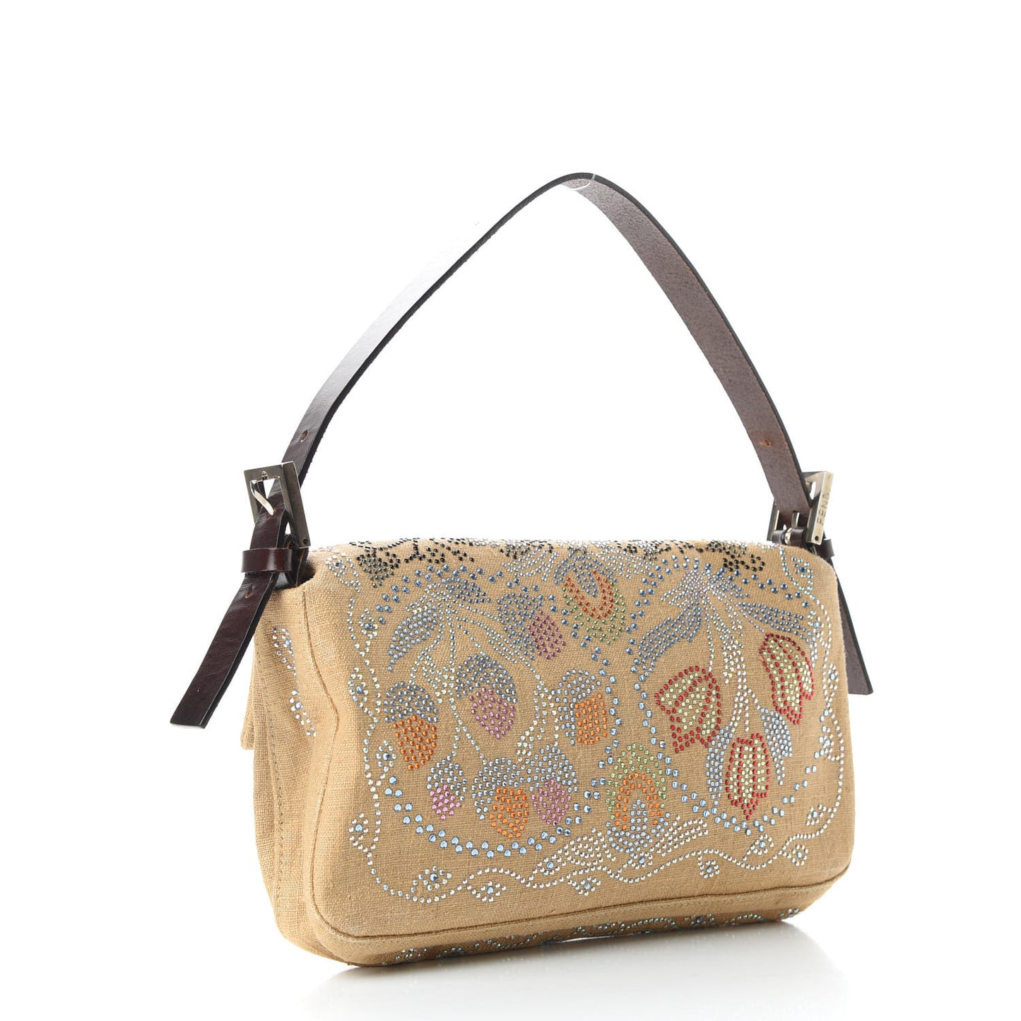 Linen Crystal Floral Beaded Baguette Beige Multicolor