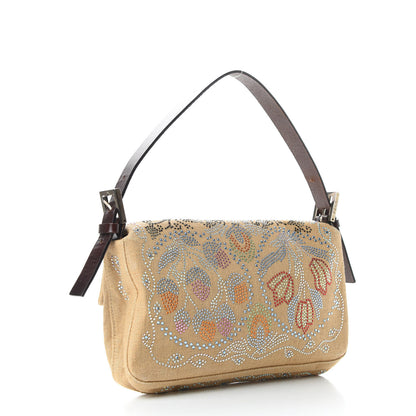 Fendi Linen Crystal Floral Beaded Baguette Beige Multicolor 3 of 8