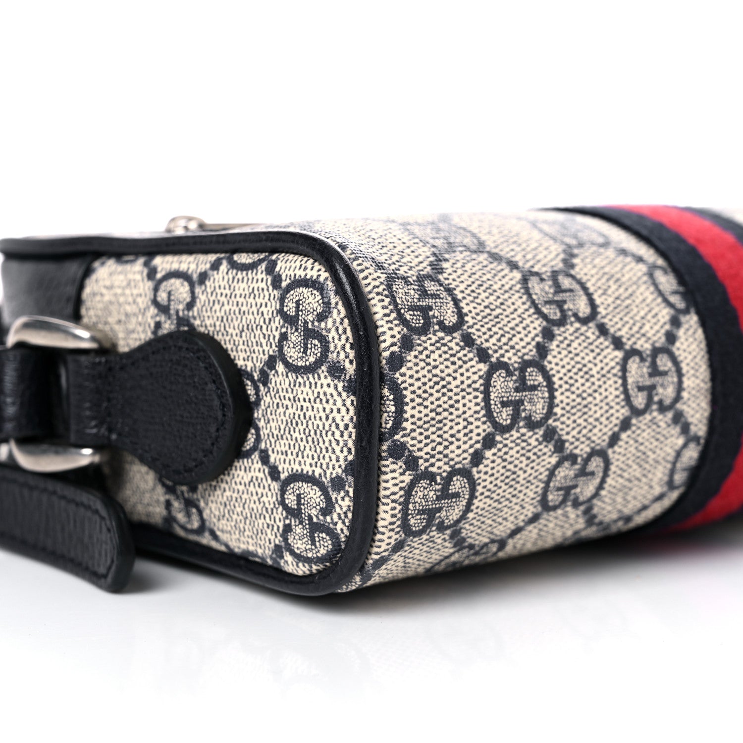 Gucci GG Supreme Monogram Textured Dollar Calfskin Web Mini Ophidia Shoulder Bag Beige Blue 7 of 9